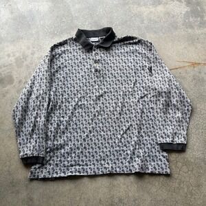 Bugle Boy Company Mens XL LongSleeve Paisley Polo Shirt Gray Black Vintage Style